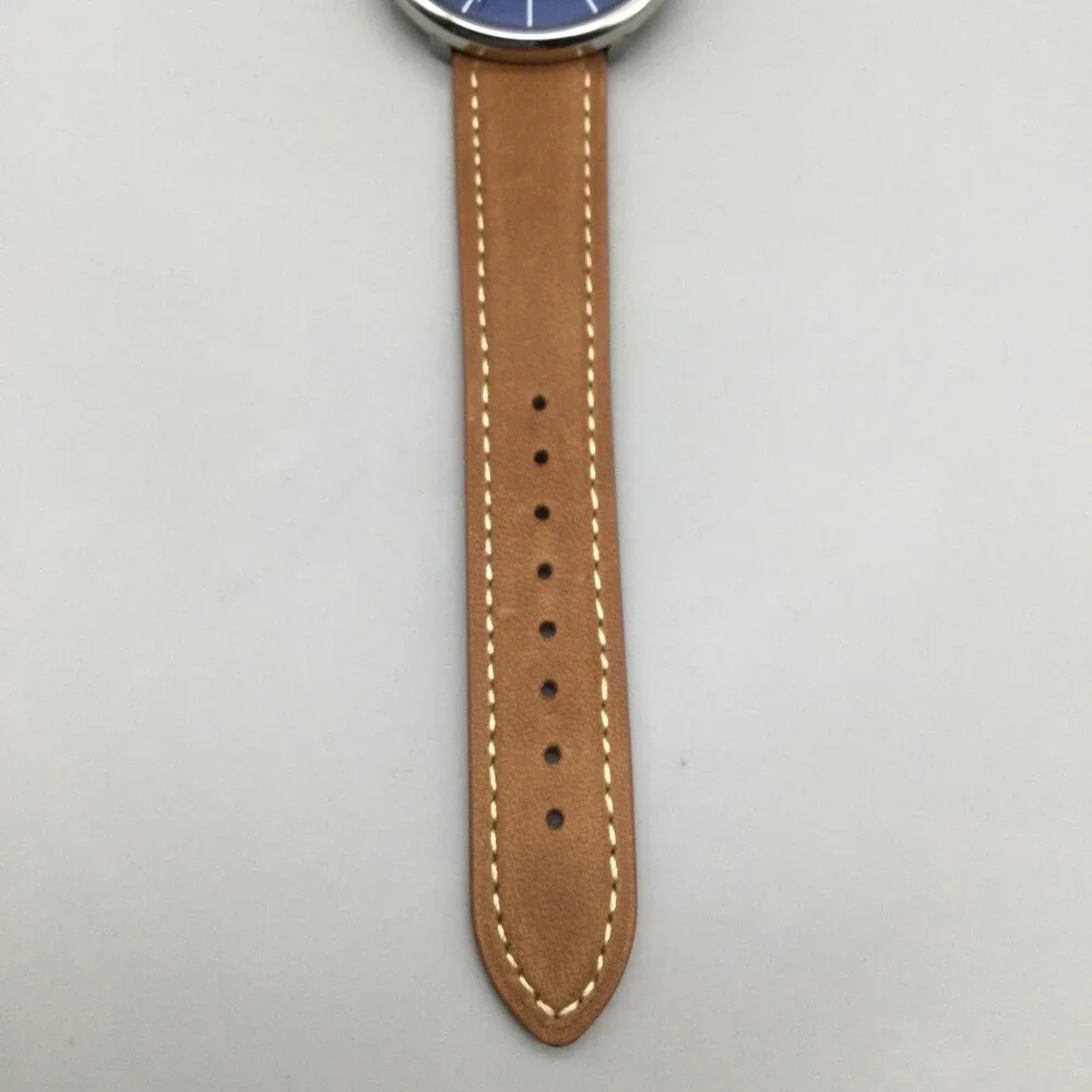 Fossil BQ2435 Mens Watch 42mm Blue Dial Brown Leather Minimalist New Battery